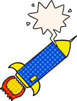 cartoon rocket with speech bubble in comic book style png