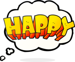 hand drawn thought bubble cartoon word happy png