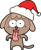 schattig hand- getrokken lijn tekening van een hond vervelend de kerstman hoed png