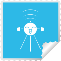 fyrkant peeling klistermärke tecknad serie av en satellit png