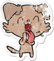 distressed sticker of a cartoon panting dog png