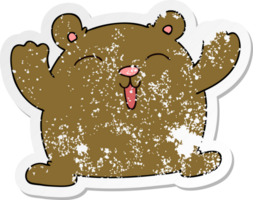 distressed sticker of a quirky hand drawn cartoon funny bear png