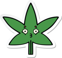 autocollant d'une feuille de marijuana de dessin animé mignon png