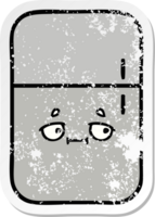 distressed sticker of a cute cartoon fridge  zer png