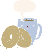 cartoon coffee and donuts with speech bubble in retro style png