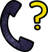 retro grunge texture cartoon of a telephone receiver with question mark png