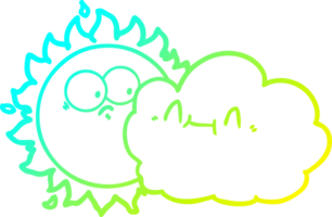 cold gradient line drawing of a cute cartoon cloud and sun png