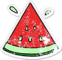 distressed sticker of a quirky hand drawn cartoon watermelon png