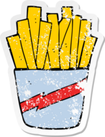 distressed sticker of a cartoon box of fries png