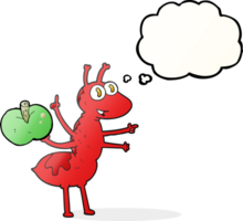 hand drawn thought bubble cartoon ant with apple png