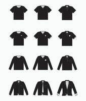 black t-shirt, polo shirt, collared formal cloth, tuxedo icon for production clothing, advertisement, apparel textile use vector