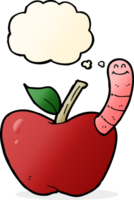 Cartoon-Apfel mit Wurm mit Gedankenblase png