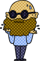 dessin animé homme inquiet avec barbe et lunettes de soleil png