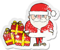 retro distressed sticker of a cartoon santa claus png