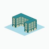 luxury hotel U shape building - isometric cartoon style vector