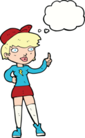 cartoon skater girl giving thumbs up symbol with thought bubble png