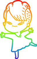 rainbow gradient line drawing of a cute cartoon girl with hipster haircut png