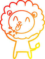 warm gradient line drawing of a happy cartoon lion png