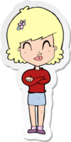 sticker of a cartoon happy woman with folded arms png