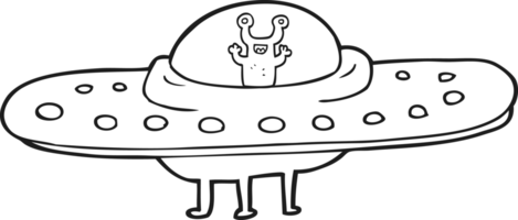 hand drawn black and white cartoon flying saucer png