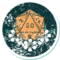 iconic distressed sticker tattoo style image of a d20 png
