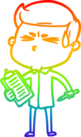 rainbow gradient line drawing of a cartoon man sweating png