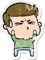 distressed sticker of a cartoon frustrated man png