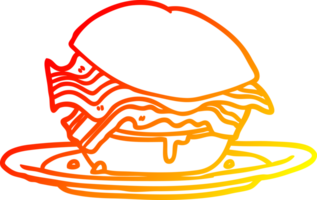 warm gradient line drawing of a amazingly tasty bacon breakfast sandwich with cheese png