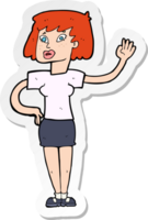 sticker of a cartoon woman waving png