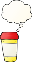 cartoon coffee cup with thought bubble in smooth gradient style png