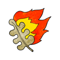 hand textured cartoon burning dry leaf png