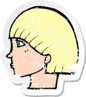 retro distressed sticker of a cartoon side profile face png