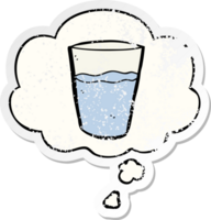 cartoon glass of water with thought bubble as a distressed worn sticker png