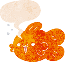 dibujos animados pescado con habla burbuja en grunge afligido retro texturizado estilo png