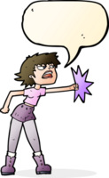 tecknad serie kvinna stansning med Tal bubbla png