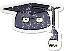 distressed sticker of a cute cartoon graduation hat png