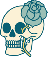 iconic tattoo style image of a skull and rose png