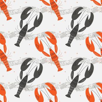 Seamless pattern with red lobsters vector
