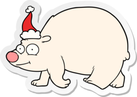 hand drawn sticker cartoon of a walking polar bear wearing santa hat png