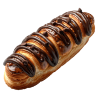 Chocolate eclair pastry. French pastry eclair dessert isolated. Eclair top view. Eclair Flat lay isolated png