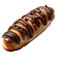 chocolate eclair pastelaria. francês pastelaria eclair sobremesa isolado. eclair topo visualizar. eclair plano deitar isolado png