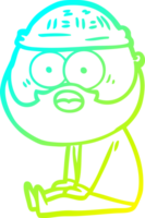 cold gradient line drawing of a cartoon bearded man sitting png