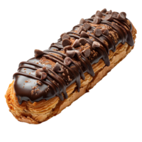 Chocolate eclair pastry. French pastry eclair dessert isolated. Eclair top view. Eclair Flat lay isolated png