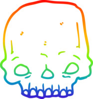 rainbow gradient line drawing of a cartoon spooky skull png