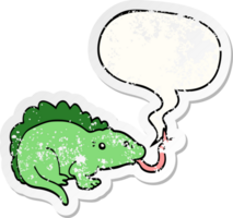 desenho animado lagarto com discurso bolha angustiado angustiado velho adesivo png