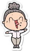 sticker of a cartoon happy old woman png