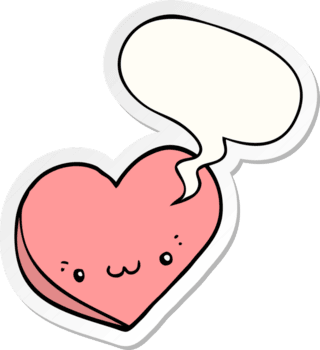 cartoon love heart with face with speech bubble sticker png