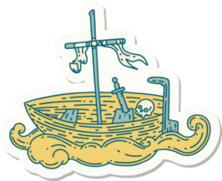 sticker of a tattoo style empty boat with skull png