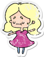 distressed sticker cartoon illustration of a cute kawaii girl png