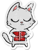 distressed sticker of a calm cartoon cat png